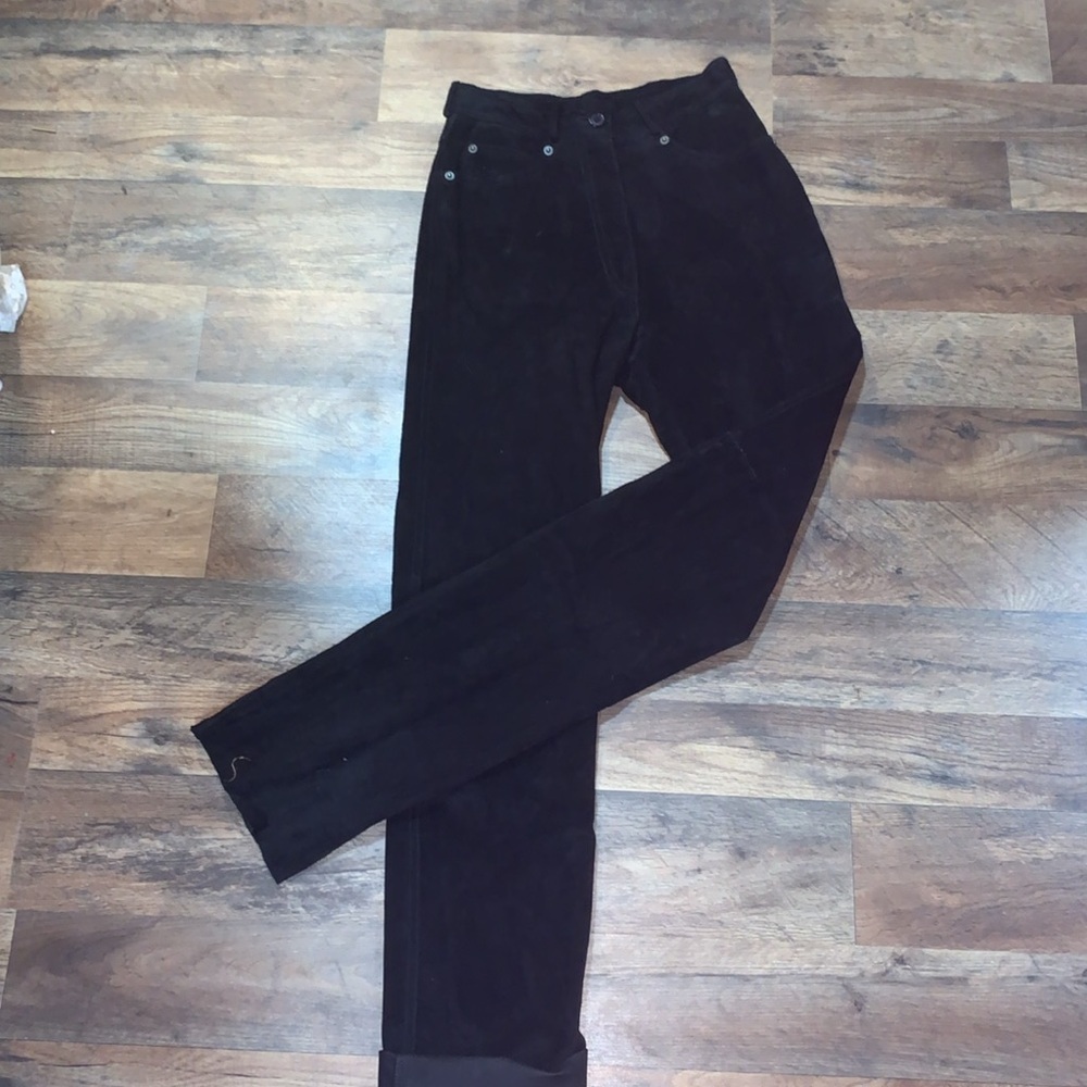 Vintage Black Suede 100 % Leather Pants Woman’s 5 Pocket Style Size 0/2 XS/Small - Picture 7 of 16